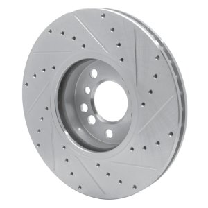 BMW X5 Brake Rotor (1) - Front Left - R1 Concepts - Drilled & Slotted - Silver - `00-`06